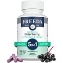 FREEDA Sambucus Elderberry com Vitamina C, Zinco, Vitamina D3 & Ginger - 5 em 1 Suplemento de suporte imunológico antioxidante de ervas para mulheres e homens - Cápsulas de elderberry adulto sem glúten, EUA Made (120 Count)