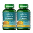 Orgulho de puritano Curcumina Turmérica 500mg, Standarized a 95% Cucuminóides, Suplemento dietético de ervas para a saúde antioxidante, 180 cápsulas de liberação Radpid, pacote de 2