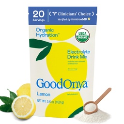 GOODONYA Hydration Organic Electrolyte Drink Mix, Certified Organic Hydration Powder, Non-GMO, Biochecked Glyphosate Free, Baixo açúcar, sabor de limonada, Sem sabores artificiais, 20 Servings