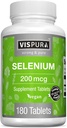 Selenium 200 mcg Suplemento, 180 comprimidos Vegan para sistema imunológico, tireóide, próstata e saúde do coração*, Orgânico, Natural & Gluten Free Trace Mineral sem aditivos
