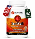 Comprimidos de Ferro Irowell 65mg – 100 comprimidos para um Fumarato Ferroso de Fornecimento de 100 dias para Energia, Força Músculo e Imunidade – Suplemento de Ferro para Homens e Mulheres
