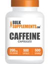 BulkSuplements.com Cápsulas de Cafeína 200mg - Suplemento para Energy Boost, Cafeína Pills 200mg - Gluten Free, 1 Cápsula por Serviço, Contagem de 500 (Pacote de 1)
