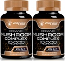 WELLNESS LABSRX Suplemento de Cogumelo Cápsulas 10:1 Extrato, Cápsulas Complexo de Cogumelo 1000mg, Lions Mane Suplemento com Turquia cauda, Cordyceps, Reishi - 2 Embalagem