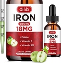 Suplemento de Ferro Líquido para Mulheres e Homens Gotas de Ferro Suplementos de Ferro para Anemia com Folato, Vitamina C, B12 para Suporte de Células de Sangue Vermelho-Flavor de Apple Verde, 2 Fl Oz