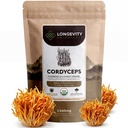 Longevidade Botânica Cordyceps Orgânico Extrato de Cogumelo em Pó 100g ; Concentrado 10:1 Razão 100% Corpos Frutantes ; Cordyceps Militaris Suplemento Natural para energia, resistência e suporte respiratório