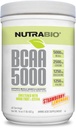 NutraBio BCAA 5000 Pó - Aminoácidos de cadeia ramificada fermentado para o crescimento muscular e recuperação - sabores naturais, adoçantes, e coloração, Vegan, Sem glúten - Morango limonada, 60 Servings