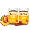 BeLive Orgânico Omega 3 Gummies - Omega 3 6 9 7 DHA & EPA de óleo de linhaça & mar Buckthorn Fruit Oil, Vegan, para crianças e adultos, Corpo completo, Cérebro e apoio ocular, Açúcar grátis – Peach 2-Pack