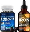 Pacote Saúde Ultimate: Suplemento de Ferro Líquido e Puro Himalaia Gummies Shilajit Orgânico para Mulheres e Homens - Não-GMO, Vegan, Energia Natural e Apoio Imune - 60 Gummies & 30 Servings