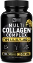 Pílulas de Pílulas de Colágeno Multi (Tipos I, II, III, V, X) Pílulas de Colágeno Feita de Grama (180 Cápsulas) - Mistura de Proteína de Colágeno de Hidrolisado para Cabelo, Pele, Unhas e Apoio Conjunto - Pílulas de Colágeno para Mulheres