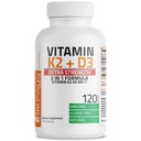 Bronson Vitamina K2 (MK7) com D3 Suplemento de força extra Osso e saúde do coração Fórmula não-GMO 10.000 UI Vitamina D3 e 120 mcg Vitamina K2 MK-7 Fácil de engolir Vitamina D & K, 120 Cápsulas