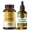HERBAMAMA Red Sage and Turmeric Kit - Pacote de 1200 mg Red Sage Dan Shen Cápsulas e Curcumina Açafrão Gotas 2 fl oz - Vegan, Não-GMO, Açúcar & Álcool - 2 Pack
