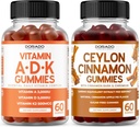ADK Gummies Vitamina D3 K2 (60 Gummies) - Suplemento com D & K - 10 Vegan Suplemento - Ceilão Canela (60 Cápsulas) Digestão Global Bem-estar Suporte - Suplementos Ceilão - Vegan & Made in USA