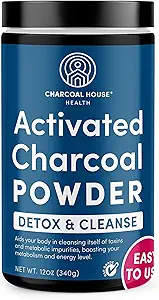 Charcoal House Detox e Cleanse USP Shell de coco grau médico ativado pó de carvão - com alta capacidade de atuação rápida e adsortiva - em pó, comestível e nutricional - 24 onças