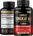 Tongkat Ali Men 1350mg Complex - Fadogia Agrestis - Tribulus Terrestris - Suporte de Energia, Força e Desempenho - Extrato de Força Extra 200:1 Extrato - 3o Partido Testado, Made in USA - 120 Cápsulas / 2 Mês