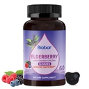 Natural Black Elderberry Gummies 150mg, Extrato de frutas de Elderberry com vitamina C e zinco, Herbal ElderCraft® Gummies suporte imune diário para crianças e adultos, 60 contagem