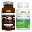 Complexo de Vitamina D3 + Zinco Conjunto Vegetariano, 365 2000iu Comprimidos de Vitamina D3 + 25mg Picolinato de Zinco Quelado e Bisglicinato com Cobre, por Igennus
