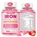 Vegan 2 Pacote de pastilhas de ferro Suplemento para mulheres e homens, Anemia, Construtor de sangue e suporte energético para deficiência de ferro, com vitamina C, A, Complexo B, Folato, CoQ10, Livre de açúcar, Não-GMO, 120 contagem