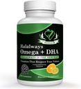 Halalways Omega + pastilhas DHA - Tripla força Ômega 3 óleo de peixe Gummy Vitaminas com ácido gordo DHA, saúde do coração da natureza, laranja & limão sabor certificado Halal Suplemento
