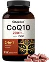 NatureBell CoQ10 200mg com PQQ, 240 Veggie Cápsulas – Suporte antioxidante para o coração, & Saúde Energética – Suplemento extra Coenzima Q10