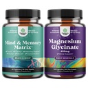 Pacote de Suplemento Cerebral Avançado para Cápsulas de Memória e Foco e Glicinato de Magnésio para Adultos - Suplemento Memory for Brain Fog Clarity Energy and Remember - Apoio ao Sono Imunidade e Saúde Óssea