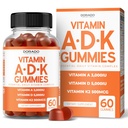 ADK Gummies Vitamina D3 K2 (60 chicletes sem açúcar) Vitamina D3 K2 100siu/ 5000iu - Suplemento com D & K - 10 Vegan Suplemento - Delicioso sabor de framboesa - Não GMO & EUA Made - 60 Contagem