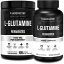Jacked Factory L-Glutamina pó 100 Servings & L-Glutamina Cápsulas 500mg (240 Cápsulas) para Recuperação muscular pós-treino, Imunidade, Saúde Digestiva