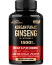 Panax Ginseng 15,000 mg - Red Korean Ginseng Suplemento para homens - Força extra 10:1 Extrato - Energia, Foco, Produtividade e Desempenho - Natural & Vegan - Made in USA - 120 Cápsulas, 2 Month Supply