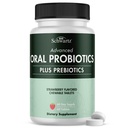 Probióticos Oral Suplemento com Prebióticos - Suporta chicletes de dentes saudáveis boca e fresco Odorless Breath para adultos - Morango saborosa mastigável Probiótico Dental (60 comprimidos, suprimentos de 60 dias)