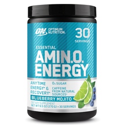 Optimum Nutrition Amino Energy - Pré-treino com chá verde, BCAA, Amino Acids, Keto Friendly, Extrato de café verde, Energia em pó - Mojito de mirtilo, 30 Servings (Packaging May Vary)