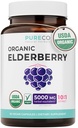 Cápsulas Orgânicas de Elderberry - 10:1 Extracto igual a 5.000mg de Elderberries Frescas (Vegan) para suporte imunológico, alergia, alívio sinusal - Sambucus Nigra - Black Elderberry - 30 Caps (Sem pílulas ou pastilhas)