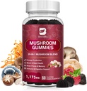 Cogumelos Gummies, 20 em 1 Leões Mane Suplemento Complexo de Cogumelos com Reishi, Chaga, Cordyceps & More para Adulto, Suporte para o Cérebro, Foco, Saúde Cognitiva e Imune, Vegan, Framboesa Flavor, 60 Conde