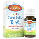 Carlson - Super diário D3+K2, 25 mcg (1.000 UI) D3 & 22,5 mcg K2, gotas de vitamina D com vitamina K2, vitaminas líquidas, 1000 UI Vitamina D3, saúde do coração e osso, fornecimento de 1 ano, sem sabor, 360 gotas