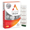 Suplemento de ferro ativo 25mg – clinicamente comprovado para aumentar os níveis de ferro e energia – suave, não-constipante, altamente absorvido – 30 Cápsulas