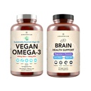 AMANDEAN Brain & Vegan Omega-3 Bundle: Threonate de magnésio, EUA-Grown Leão Mane 6:1, Alpha-GPC & Algae DHA/EPA. Gorduras essenciais baseadas em plantas para o cérebro, olho, coração e saúde da pele. Óleo de peixe Alternativo.