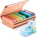 Zannaki Metal XL Semanal Organizador de pílulas 2 vezes por dia, grande viagem caixa diária de pílulas 7 dias, semana portátil duas vezes titular de pílulas, AM PM caso de pílula para medicina Suplemento de vitamina, ouro