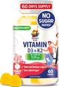 Vitamina D3 K2 sem açúcar chicletes 5000 UI - gomas de suporte imune e ósseo - Suplemento de goma de vitamina D para adultos - alta absorção, Vegan, Halal, Vitaminas mastigáveis sem glúten