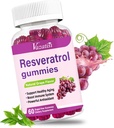 Pastilhas de Resveratrol de Alta Pureza, 98% Trans-Resveratrol com Quercetina, Coq 10, Vitamina C, Suplemento de Reservatrol para Antioxidante, Antienvelhecimento, 60 Gummies