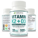 Max Absorção Vitamina K2 + D3 (5000UI) 90 Cápsulas Veggie de MK-7 (Menaquinona-7) e Cholecalciferol (com BioPerine) Fornecimento de 3 meses – D3 com K2 para Coração Saudável e Bones Fortes