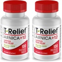 T-Relief Arnica +12 Ativos de alívio natural para dor nas costas Dor muscular dores e rigidez, corpo inteiro alívio de ação rápida para mulheres e homens - 100 comprimidos (2 pacote)