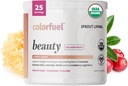 Sprout Living, Colorfuel Beauty Powder Drink Mix, Superalimentos Orgânicos + Adaptogens O cabelo, Pele e unhas de apoio, Vegan Collagen Boost, Biotin, Sílica, Vitamina C, Super sabor Berry (25 Servings)