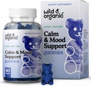 Wild & Organic Calm & Mood Gummies - Suplemento de apoio ao humor - Calming Chews w/Ashwagandha Root, Rhodiola Rosea, Limão Balm - Suplementos Ashwagandha Gummies - 60 Contagem