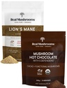 Cogumelos reais Hot Chocolate Mix (15 Servings) e juba de leão (60 Servings) Empoeirado em pó - Mushroom Powder Supplement for Daily Immunity & Cognition Support - Gluten-Free, Non-GMO, Vegan