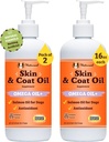 Natural Dog Company 2 Pack - 16 onças. Óleo de pele e casaco, Suporta a saúde da pele, Suplementos de óleo de peixe para cães, ácidos gordos, antioxidante, para famílias de cães múltiplos, cães de raça grande, 32 onças. Valor