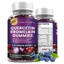 (2 Pack) Quercetin Gummies com bromelaína Zinc Elderberry Vitamina C D3 K2, Quercetin 1000mg Suplemento com Bromelain 500mg para cardiovascular, sistema imunológico e alergia, Vegan Gummy para adulto & Kid