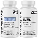Peso da água Away & Gás e Bloating – Diurético & Charcoal Pills para Bloating Relief – Suporte para Retenção de Água, Pernas Inchadas e Bloating Digestivo – Pills Pills & Coconut Oil – 90 Pills