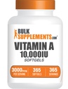 BulkSuplements.com Vitamina A 10000 UI Softgels - como Palmitato de Retinil, Suplemento de Vitamina A - para Eye & Imune Support, Gluten Free, 1 Softgel por serviço, 365 Count (Pacote de 1)