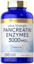 Carlyle Pancreatin Digestive Enzimas , 250 Caplets , com protease, Amylase & Lipase , alta resistência , Não-GMO, Suplemento sem glúten