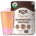 KOS Vegan Protein Powder, Chocolate USDA Organic - Low Carb Pea Protein Blend, Superalimento baseado em plantas com vitaminas e minerais - Keto, Soy, Gluten Free - substituição de refeições para mulheres e homens - 10 Servings