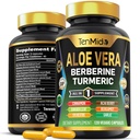Aloe Vera Cápsulas Suplemento - 12in1 Fórmula - Combine com Berberine, Açafrão, Ceilão Canela, Banaba Folha, Gymnema Sylvestre, Acai Berry, Bergamota, Alho e Mais - 120 Cápsulas