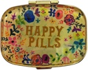 Comprimidos felizes Organizador de pílulas de metal bonito caso de viagem amigável portátil caixa de pílulas compacta recipiente para segurar Tylenol / Vitaminas / óleo de peixe / suplementos / Medidas / Tablet para bolsa / bolso